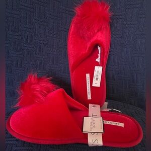 Victoria’s Secret Red Pom Pom Slip-On Slippers